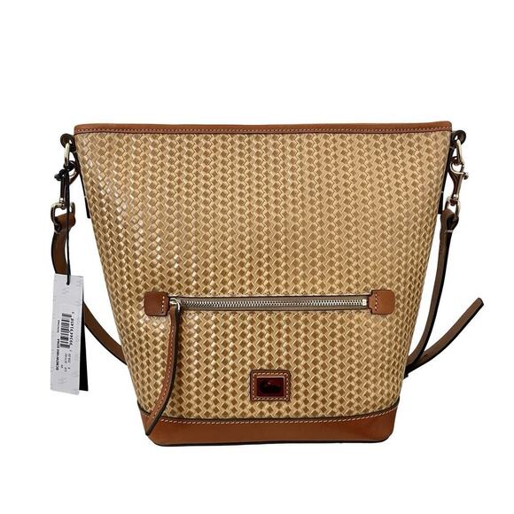 Dooney & Bourke Camden Woven LARGE Hobo Tote in Camel Brown Leather Purse FLAW - Picture 1 of 16